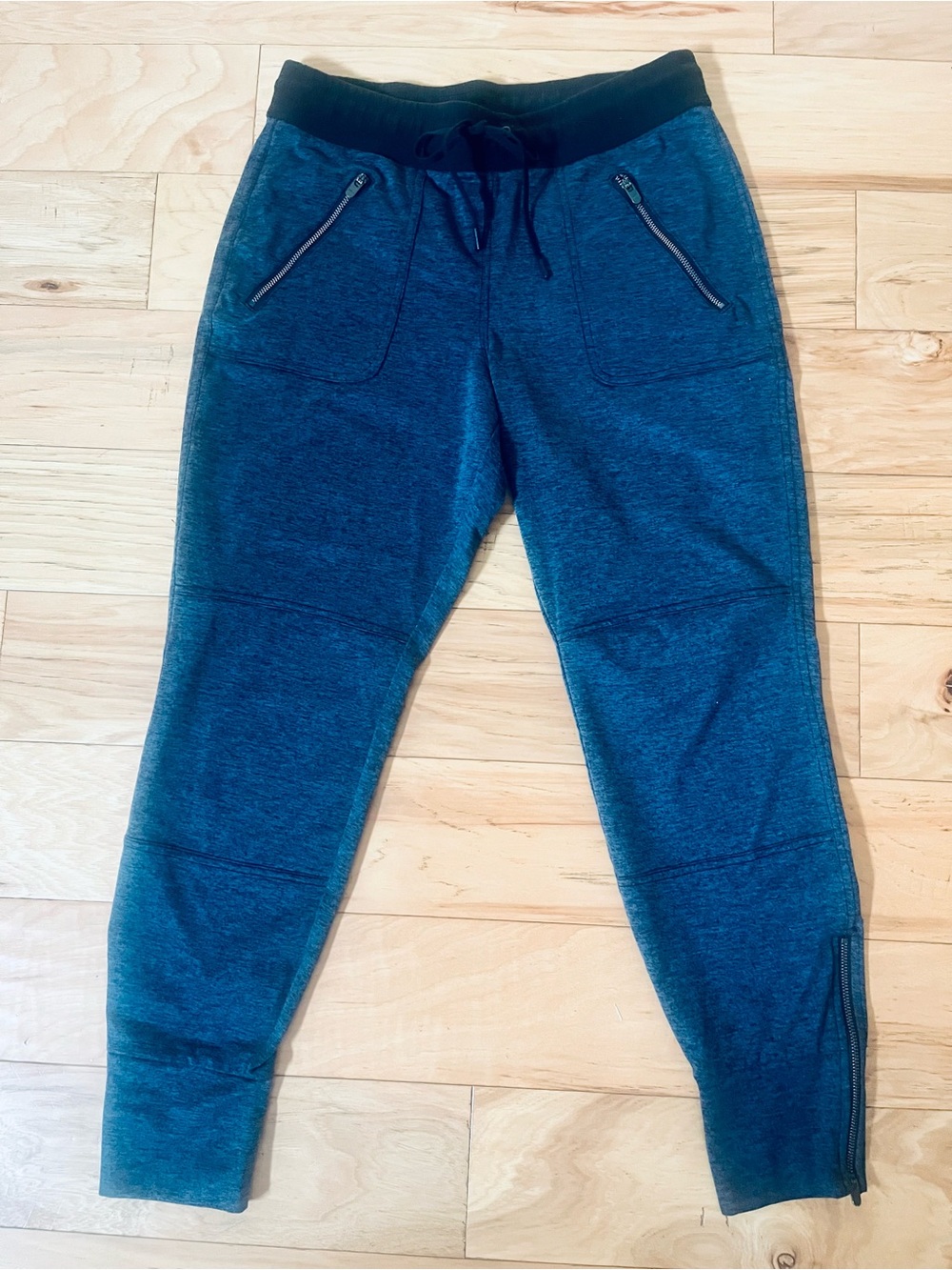 Athleta Grey-Blue Zip Pocket Jogger Pants with Black Band